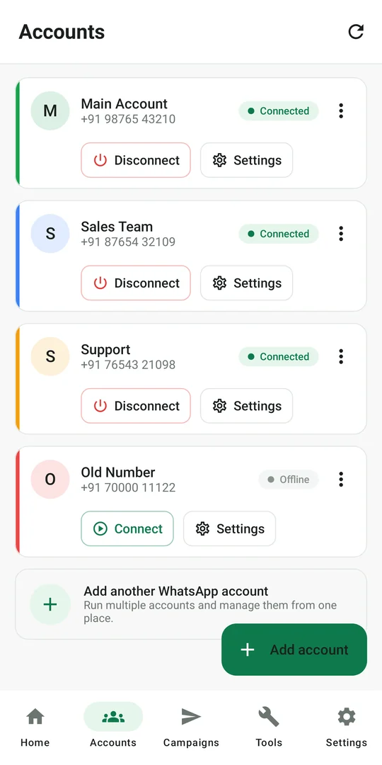 Accounts screen