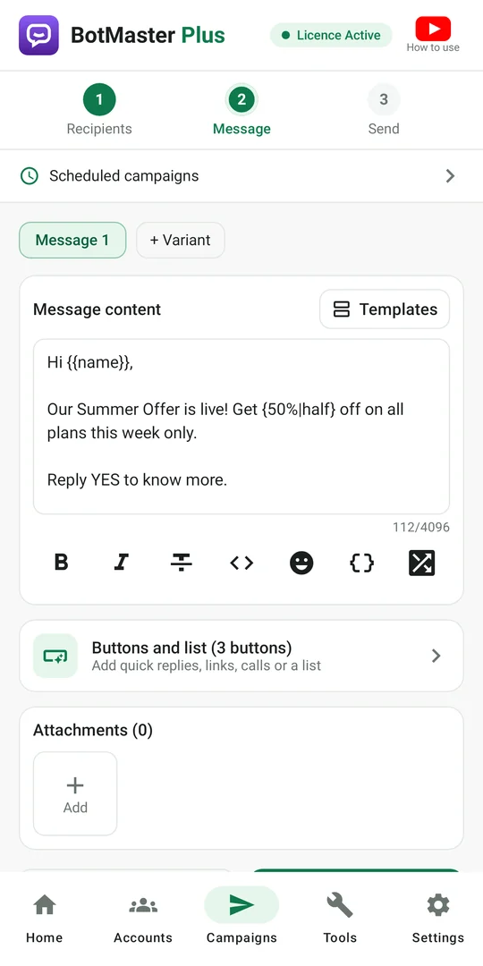 Message screen