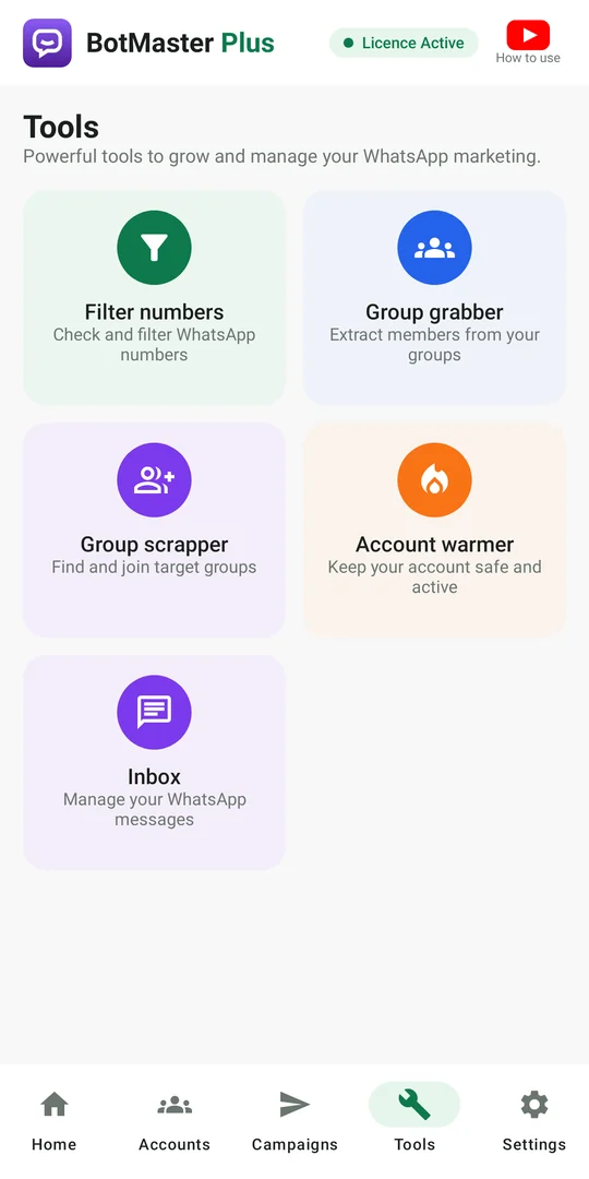 Tools screen